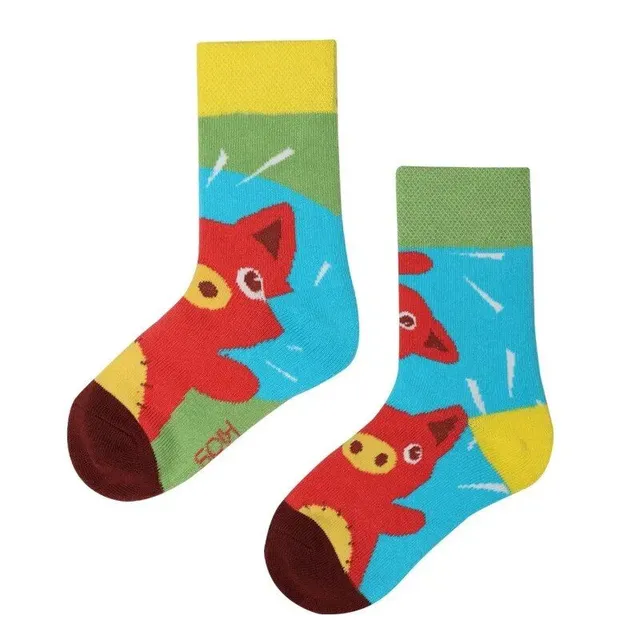 Baby color socks with cute cartoons - medium-high cotton socks