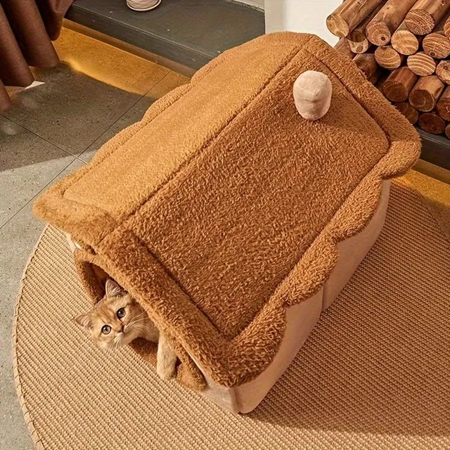 1pc Pet Bed House For Dogs, Removable And Washable Dog Kennel House, Winter Warm Dog Bed Soft And Comfortable Puppy Cave Nest