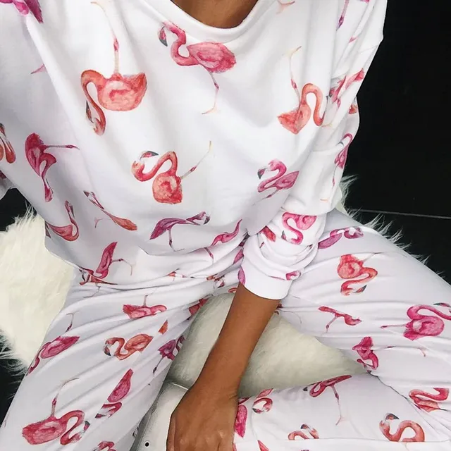 Ladies luxury pyjama set with flamingo motif