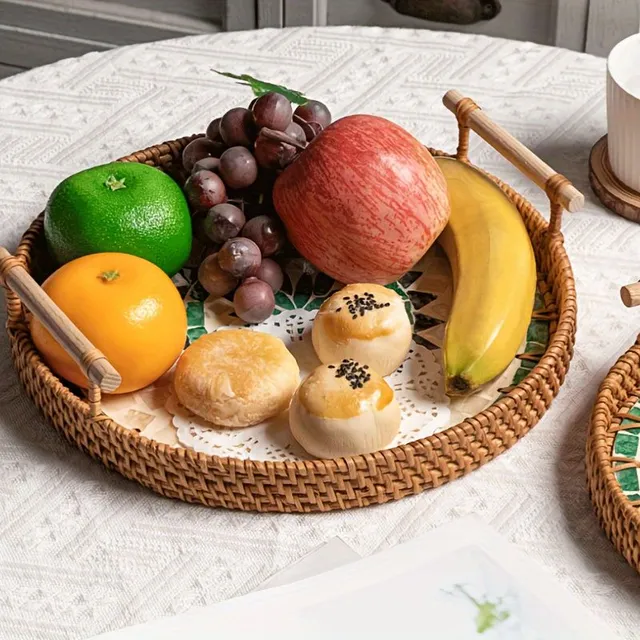 Decorative bamboo tray with double handles for festive occasions