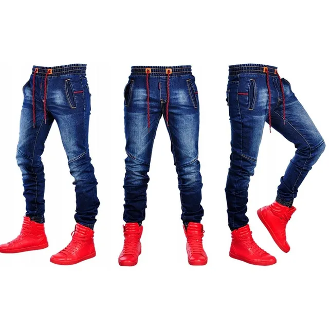 Férfi farmernadrág húzózsinórral derékrészen Denim