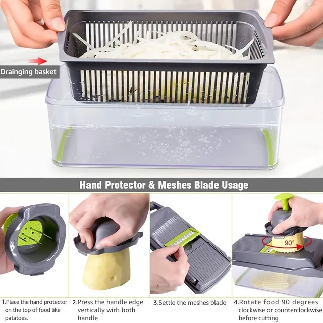 Multifunctional vegetable cleaver - 14 in 1 with stainless steel knives and container