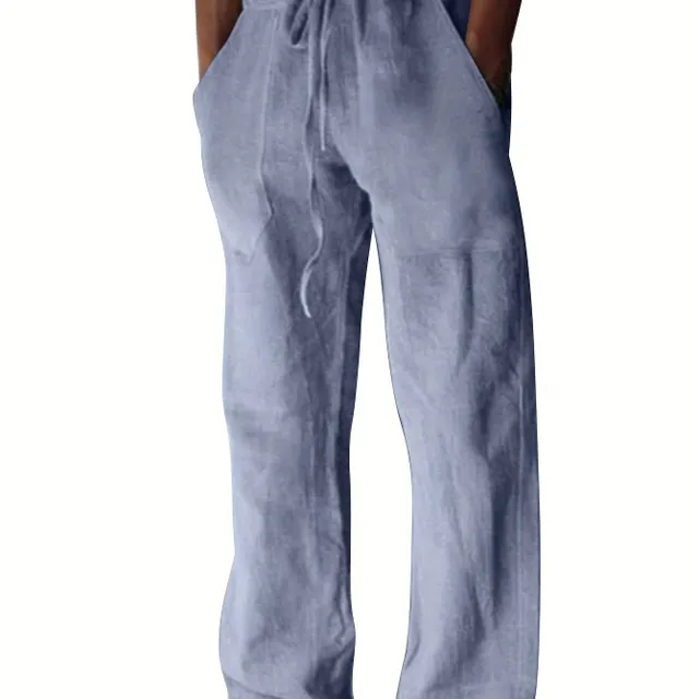 Męskie spodnie bawełniane o luźnym kroju, jednolity kolor, szeroka nogawka, lekkie, na wiosnę, lato, fitness i jogę