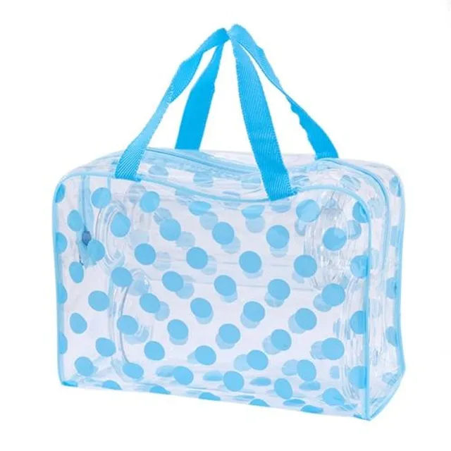 Transparent toiletry bag with polka dot motif for cosmetics and more