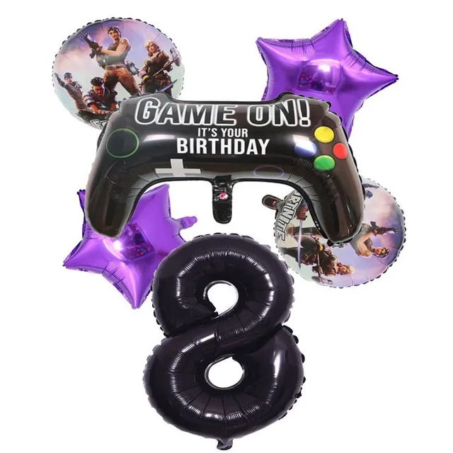 Štýlová narodeninová dekorácia s motívom populárnej hry Fortnite - sada balónov