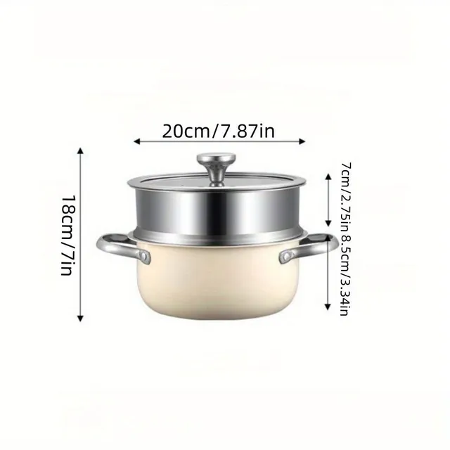 Stainless steel steam pot with soup pot, thick hollow heat resistant handle and lid - Korean style