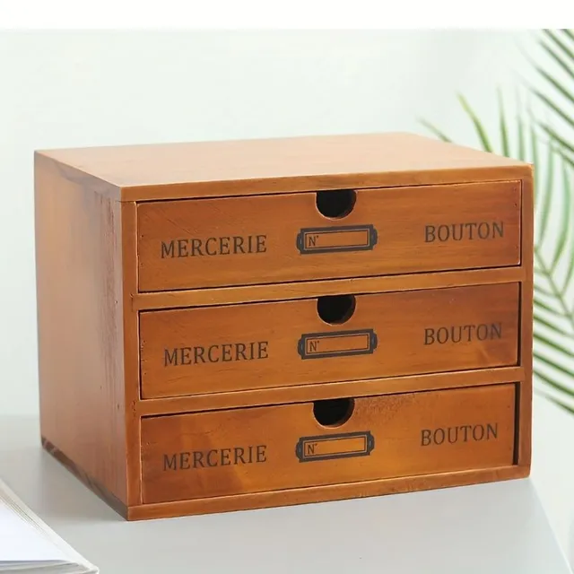 Vintage wooden storage box for desk or office, 1/2/3 drawers, multifunctional organizer, New Year's gift