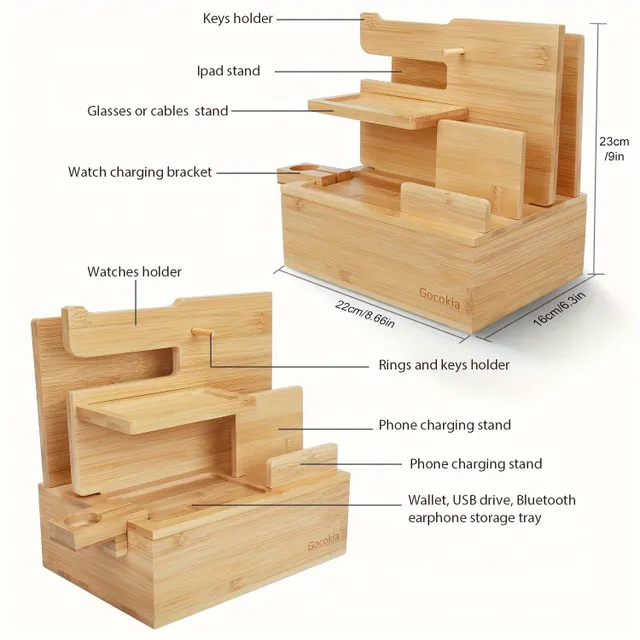 Bamboo Electronic Accessories Storage Box Charging Doc For Mobile Phone Holder for Storage To Office Holder On Bed