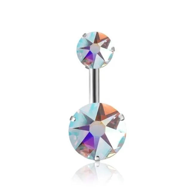Belly button piercing with two rhinestones - 12 colours