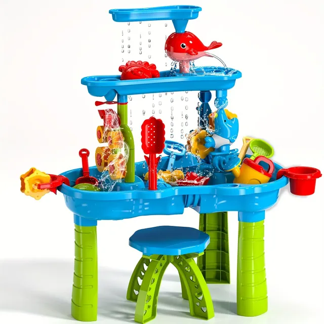 Detský trojposchodový hrací stôl s pieskom a vodou - nekonečná zábava v záhrade a na pláži