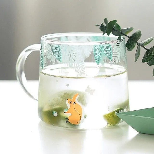 Glass mug with animals