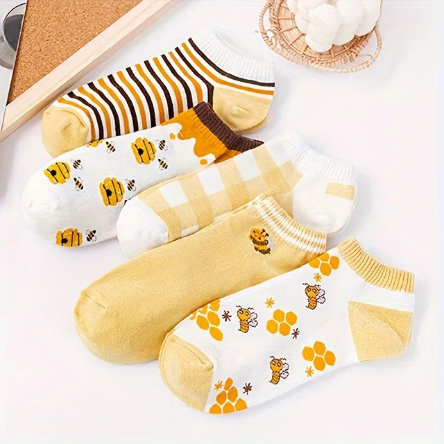 Cute bee socks for ankles - 5 pairs, comfortable and breathable