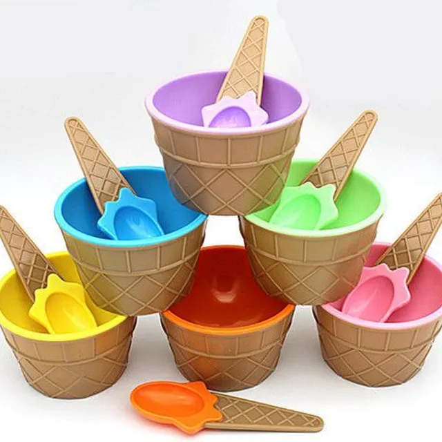 Set drăguț pentru copii pentru înghețată - bol + linguriță - 6 culori