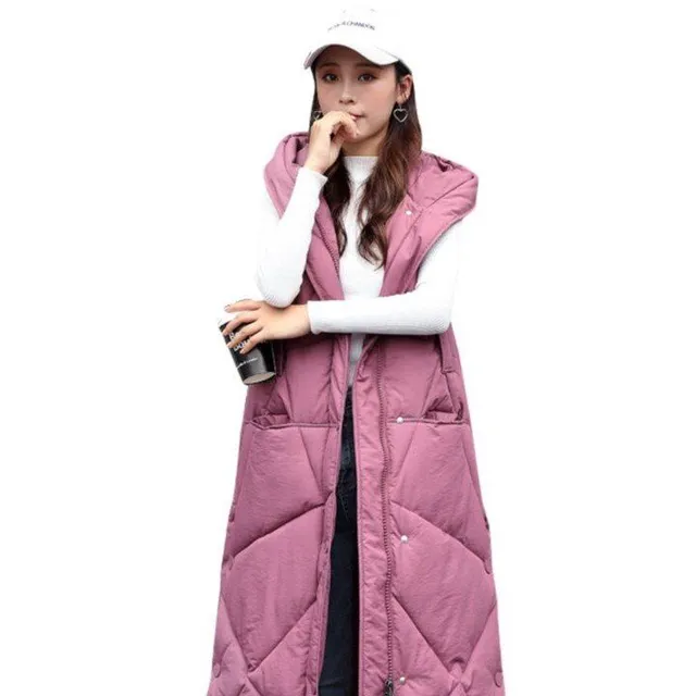 Women's long modern quilted vest with hood