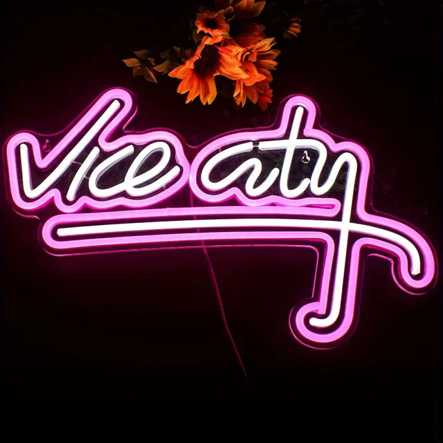 1pcs Vice City Pink Neon Inscription, LED Neon Lights Vice City Inscription In Bedroom, Letters Gaming Room With Power From USB Neon Light, Internal Home Pasage Shop Wall Hinged Lamps, On Christmas Valentine's Day New Year Decor