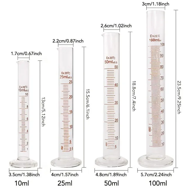 9pcs/set, 4pcs Glass measuring cylinders (10ml 25ml 50ml 100ml) + 3pcs Glass flasks thick (50ml 100ml 250ml) + Set of 2 drops, Glass of different sizes, Laboratory supplies