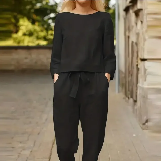 Women's two-piece Set in fluffy sizes, with long sleeve and trousers with pockets