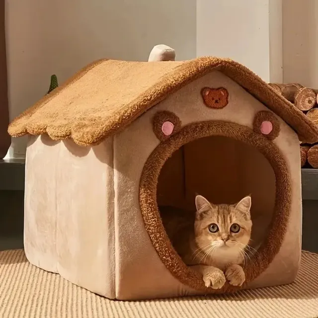 Maison pour animaux de compagnie avec lit chaud - lit amovible et lavable