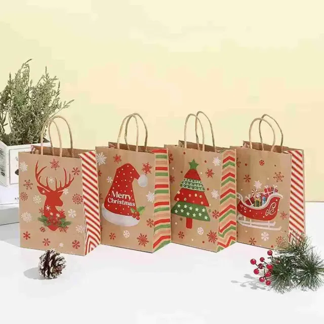 10pcs Big Christmas Gift Bags Kraft Paper Bags for Christmas