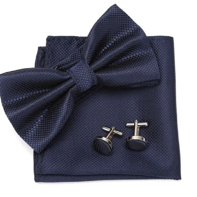 Men's bow tie, handkerchief and cufflinks