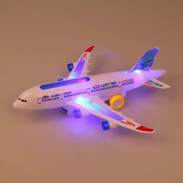 Elektryczny samolot Airbus A380 z migającymi światłami i dźwiękami