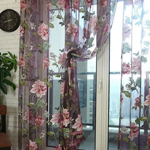 Krásné barevné záclony s květinovými výšivkami Purple 100cm x 200cm