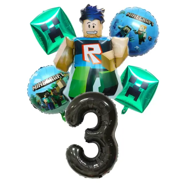 Stylish set of birthday balloons in the performance of popular characters from Minecraft