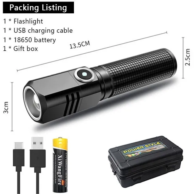 XHP50 LED USB C Rechargeable Mini Battery 16340 18650 Battery 1500lm Powerful Flashlight can be closed with one click