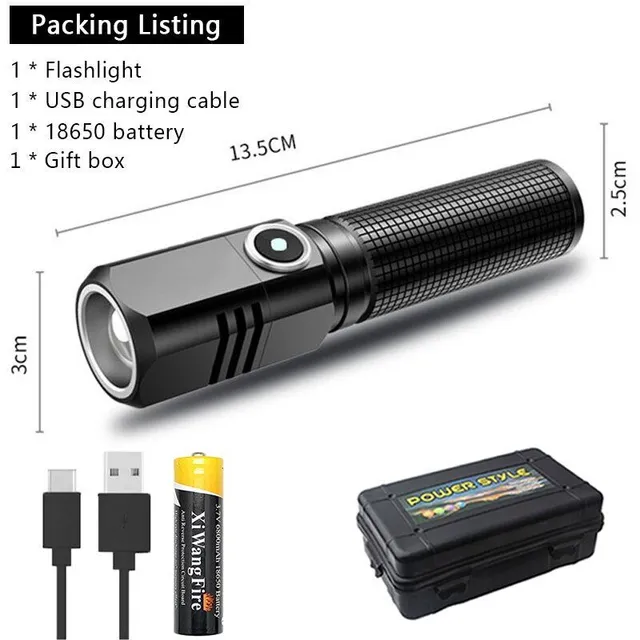 XHP50 LED USB C Rechargeable Mini Battery 16340 18650 Battery 1500lm Powerful Flashlight można zamknąć jednym kliknięciem