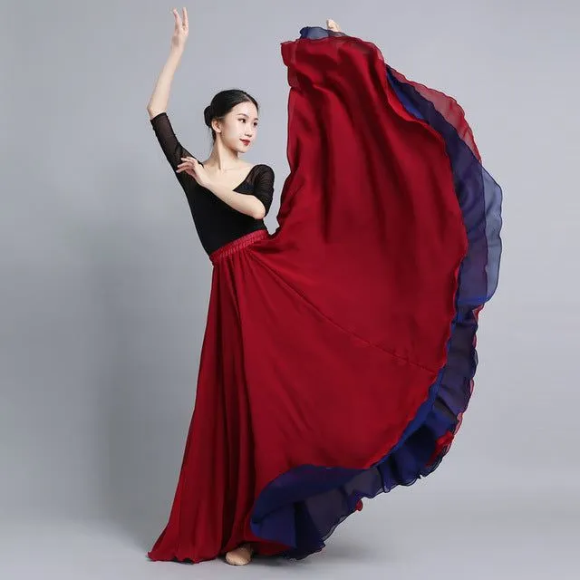 Fustă de dans flamenco cu două straturi reversibile de 720 de grade, îmbrăcăminte de dans