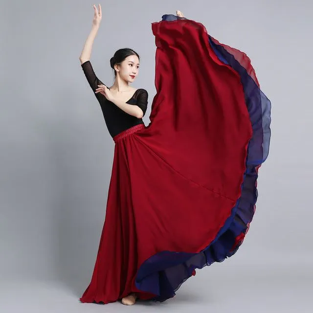 Fustă de dans flamenco reversibilă cu două straturi 720 de grade