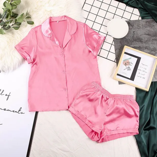 Női szatén pizsama s pink-203008817