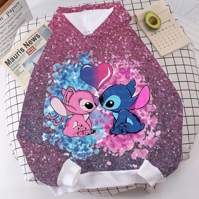 Detská dizajnová mikina s kapucňou s potlačou Stitch