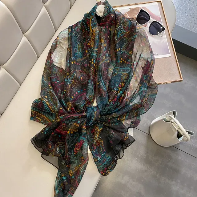 Silk scarf for women with luxury print, long and in many colour variations