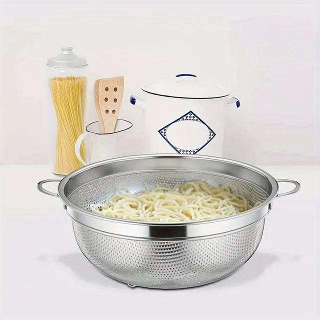 Stainless steel universal kitchen basket with double handles for washing and dripping food