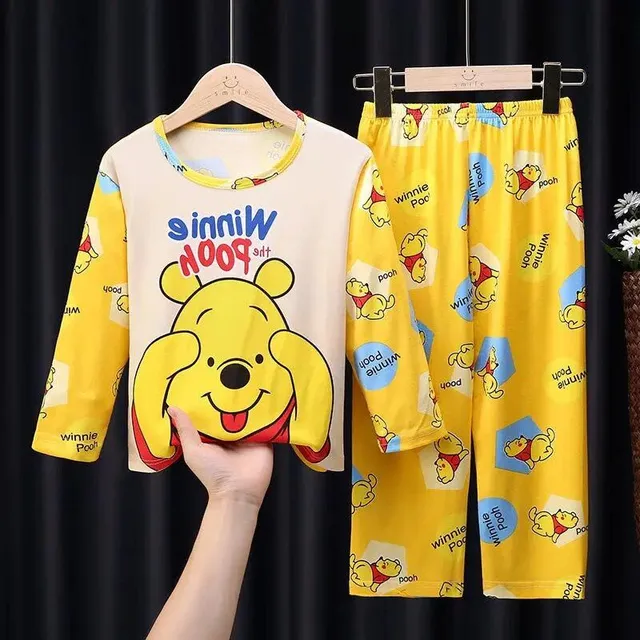 Girls' pajamas with cartoon pattern, round neckline and long sleeve P9 7T