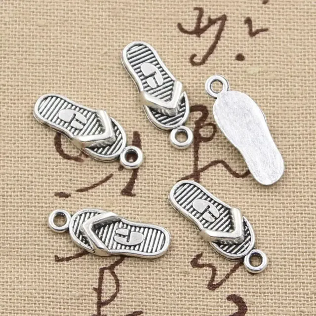 20 pcs pendants in the shape of summer slippers - bronze and silver antique color, 21x8mm