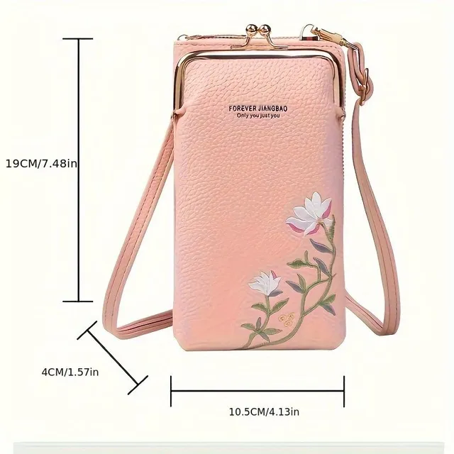 Elegáns mini crossbody táska virágmintával és kártyazsebbel