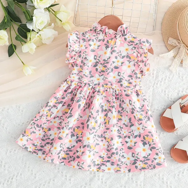 Baby dress for newborns with butterfly sleeves and floral pattern