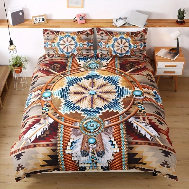 3-part set of sheets with western bead pattern, Soft and comfortable coating for duvet