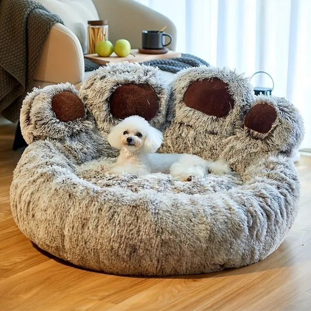 Dog and cat bed in the shape of a bear's paw - soothing donut bed for dogs