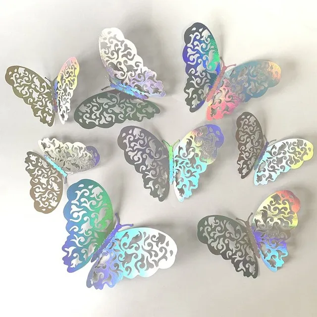 Set of 3D adhesive butterfly stickers on the wall - different colors