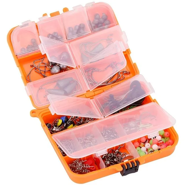 Complete fishing set 251 pcs with everything needed: Lead weights, Jig hooks, silicone balls, vertebrae and carabiners