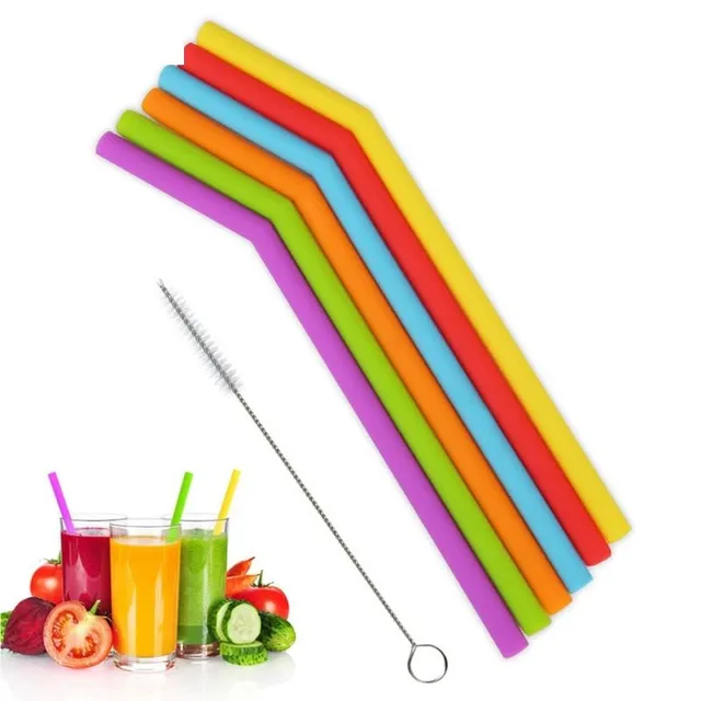 Silicone straw with brush 6 pcs