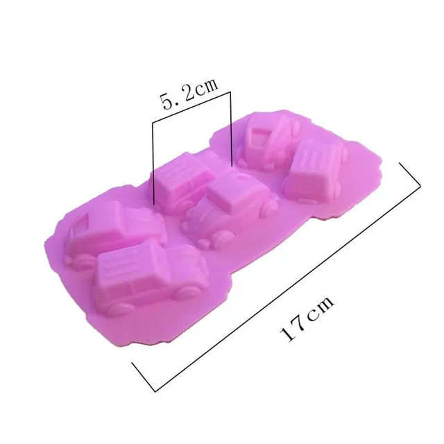 Silicone violet cake mould and various decorations - cars