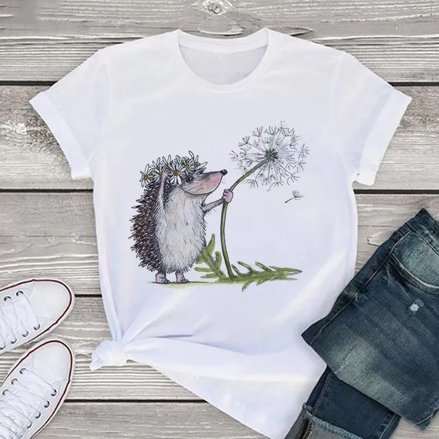 Dámske tričko na voľný čas s roztomilou potlačou ježka