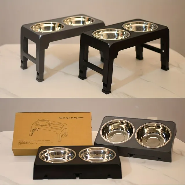 Adjustable stand for dog bowls - Elevated, stainless steel bowls, for small, medium and large dogs