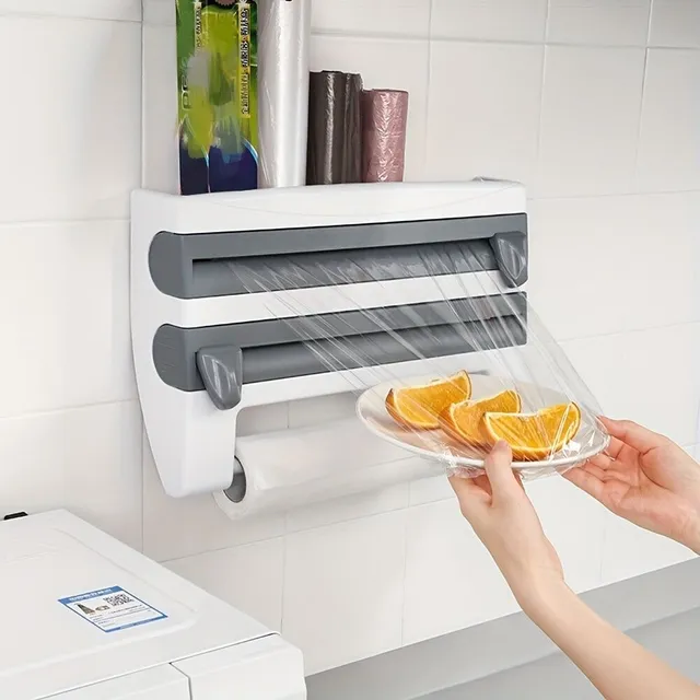 Kitchen wipe holder with cutting machine 3v1 - foil, napkins, foil for smooth cuts - organizer of kitchen utensils