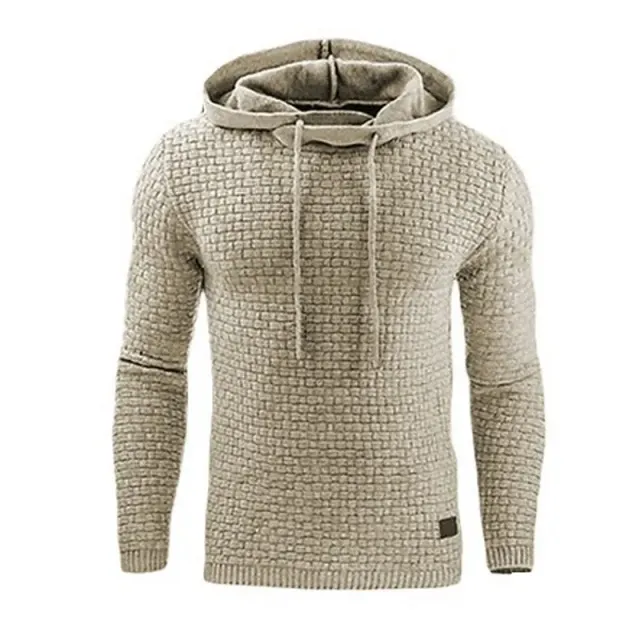 Men's single color sweatshirt with hood and long sleeve, suitable for sport and outdoor activities