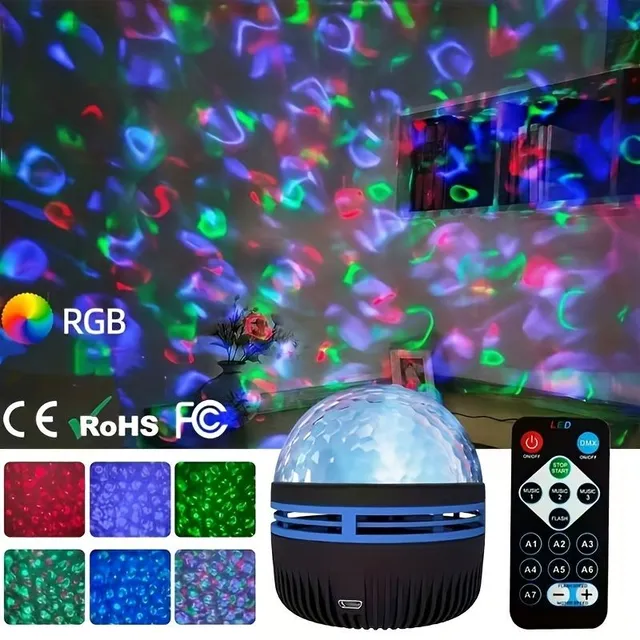 Lampă de proiecție USB multifuncțională cu efecte de valuri, 7 culori, cu telecomandă - Pentru sufragerie și dormitor
